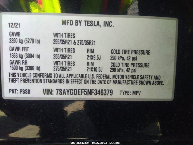 7SAYGDEF5NF346379 Tesla Model Y Performance Dual Motor All-wheel Drive