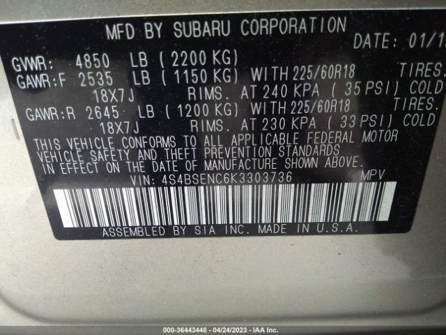 4S4BSENC6K3303736 Subaru Outback Limited