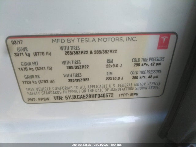 Tesla Model X 90d/75d/100d 2017 5YJXCAE28HF040572 Image 10