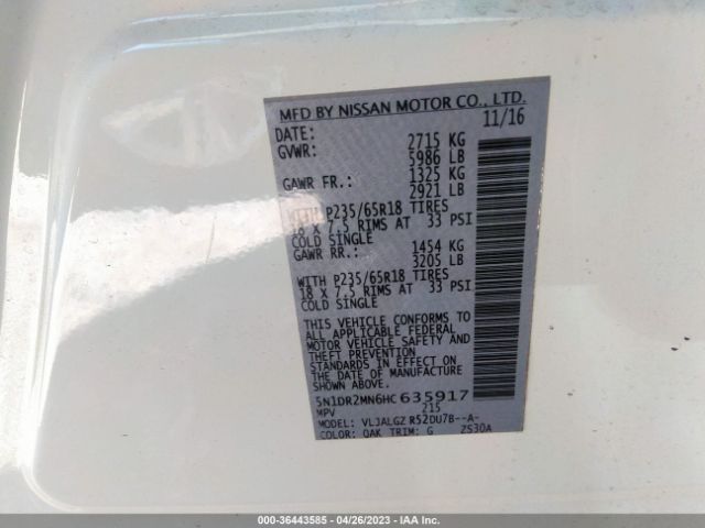 5N1DR2MN6HC635917 Nissan Pathfinder Sl