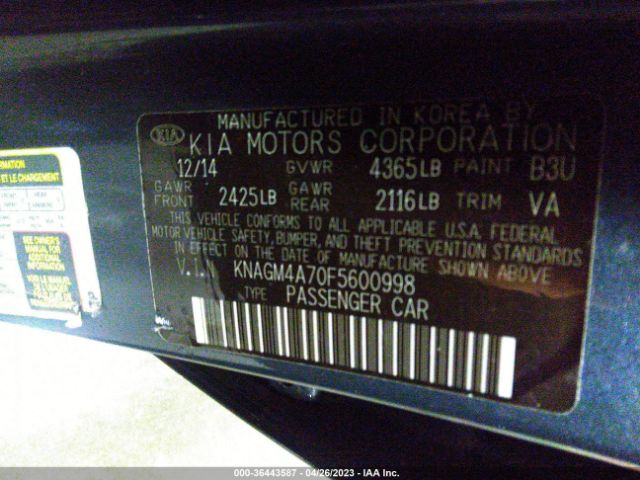 KNAGM4A70F5600998 KIA Optima Lx