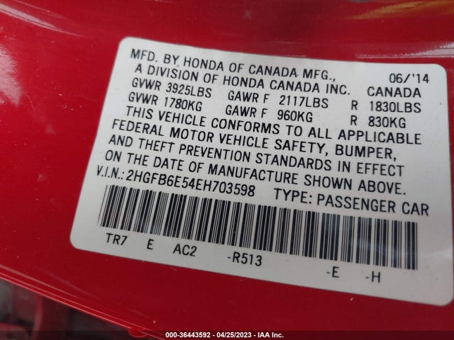 Honda Civic Sedan Si 2014 2HGFB6E54EH703598 Image 9