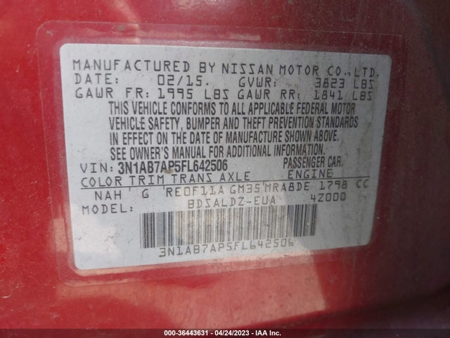 Nissan SENTRA SV 2015 3N1AB7AP5FL642506 Image 9