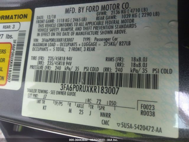 3FA6P0RUXKR183007 Ford Fusion Hybrid Titanium