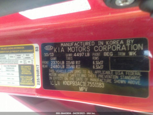 KNDPB3AC1E7551183 KIA Sportage Lx