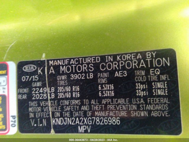 KNDJN2A2XG7826986 KIA Soul Base