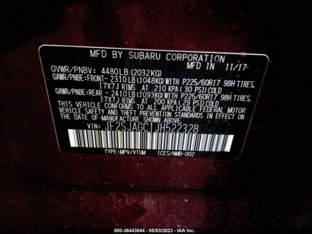 JF2SJAGC1JH522328 Subaru Forester Premium
