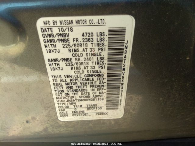 JN8AT2MV8KW381159 Nissan ROGUE SV