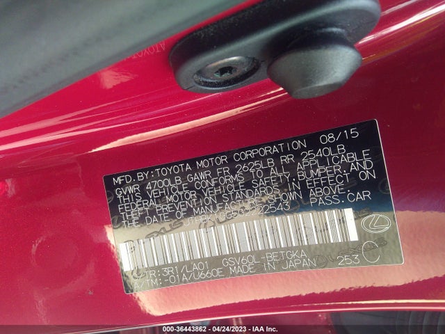 JTHBK1GG5G2222543 Lexus ES 350