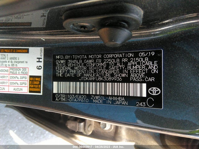Toyota Prius Le 2019 JTDKARFU8K3089936 Image 9