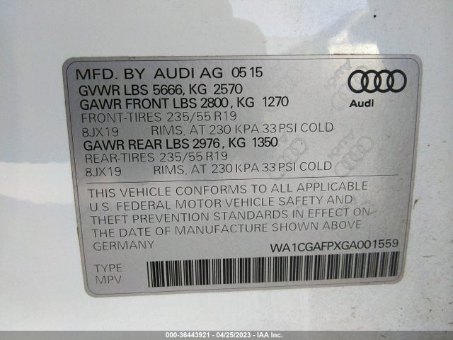 2016 Audi SQ5, VIN: WA1CGAFPXGA001559