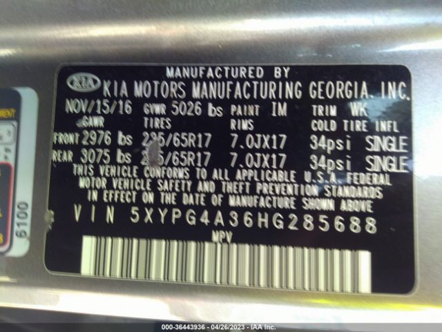 5XYPG4A36HG285688 KIA SORENTO LX