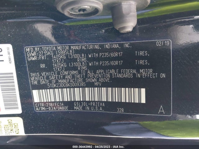 Toyota SIENNA LE 2019 5TDKZ3DC6KS009385 Image 11