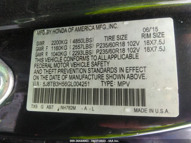 5J8TB3H56GL004251 Acura Rdx Tech Pkg/tech