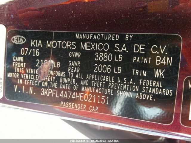 3KPFL4A74HE021151 KIA FORTE LX