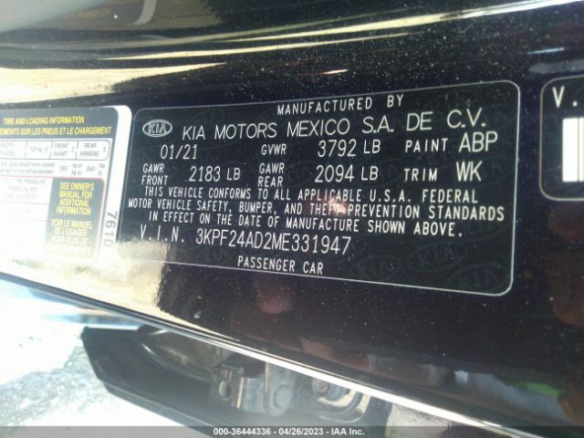3KPF24AD2ME331947 KIA Forte Lxs
