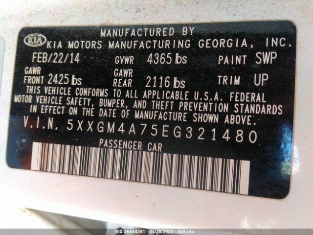 5XXGM4A75EG321480 KIA Optima Lx