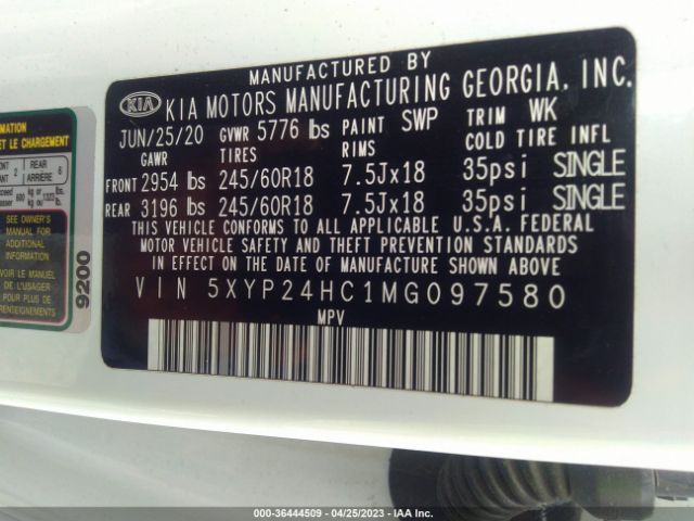 5XYP24HC1MG097580 KIA Telluride Lx