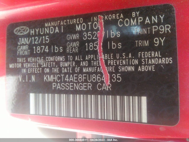 Hyundai ACCENT GLS 2015 KMHCT4AE8FU864135 Image 10