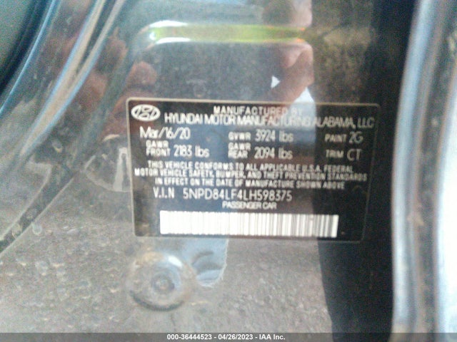 2020 HYUNDAI ELANTRA SEL VIN: 5NPD84LF4LH598375