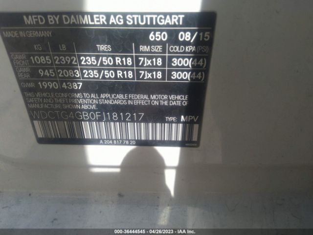 WDCTG4GB0FJ181217 Mercedes-Benz Gla-class Gla 250