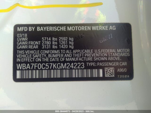 WBA7F0C57KGM24223 BMW 7 Series 750i