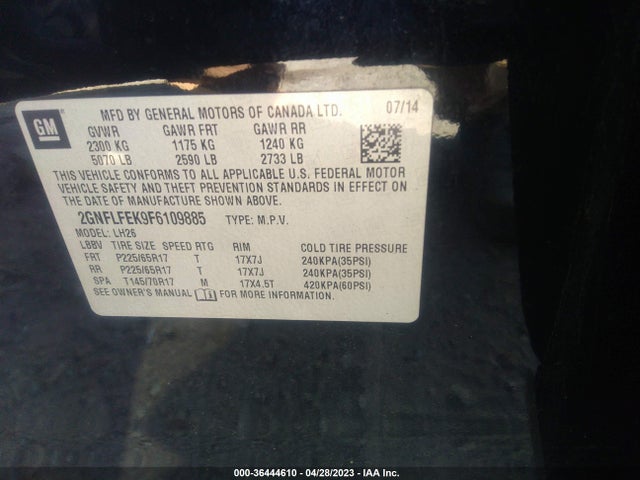 Chevrolet EQUINOX LT 2015 2GNFLFEK9F6109885 Image 9