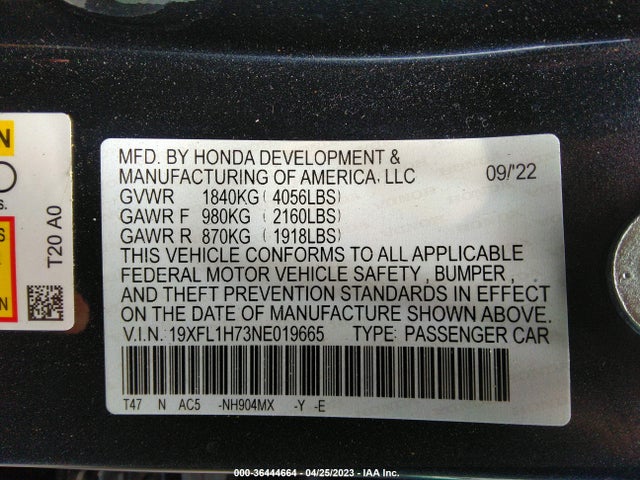 Honda Civic Hatchback Ex-l 2022 19XFL1H73NE019665 Image 9
