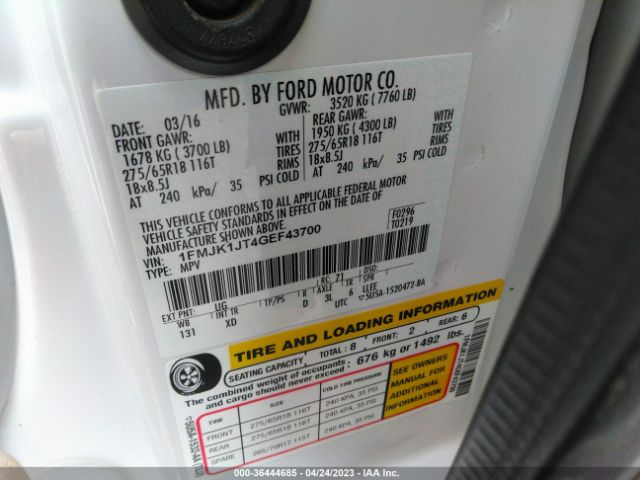 1FMJK1JT4GEF43700 Ford Expedition El Xlt/king Ranch