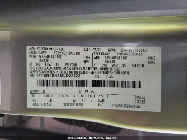 1FTER4EH1MLD22622 Ford Ranger Xl/xlt/lariat