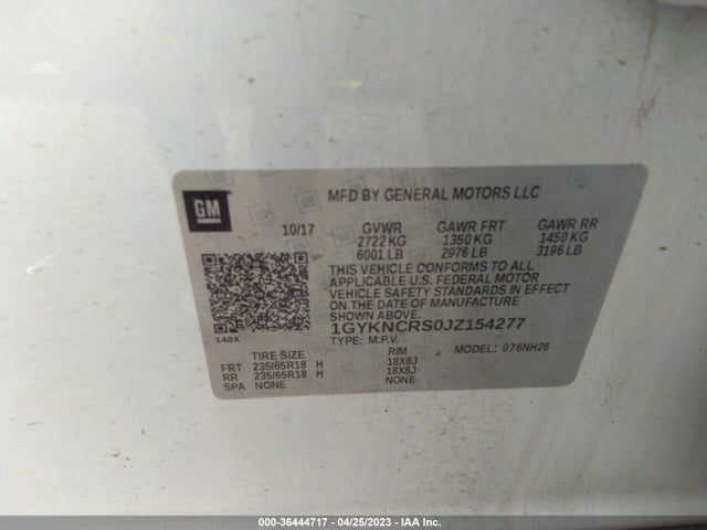 1GYKNCRS0JZ154277 Cadillac Xt5 Luxury Fwd