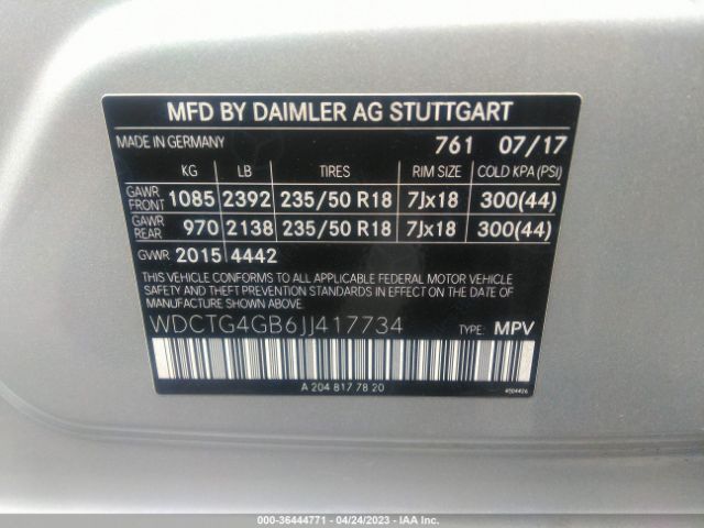 WDCTG4GB6JJ417734 Mercedes-Benz Gla Gla 250
