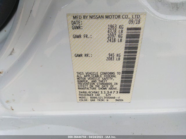 Nissan Altima 2.5 Sr 2019 1N4BL4CV6KC113473 Image 10