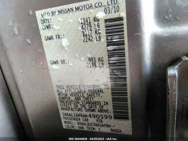 2010 NISSAN ALTIMA 2.5 SL VIN: 1N4AL2AP6AN490599