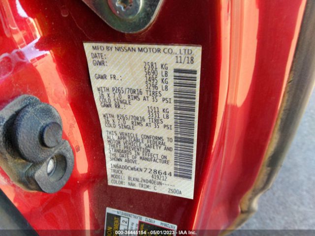 1N6AD0CW6KN728644 Nissan Frontier Sv
