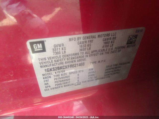 1GKS2BKCXFR621468 GMC YUKON SLT