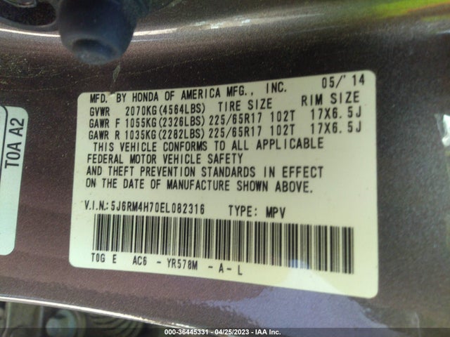 Honda Cr-v Ex-l 2014 5J6RM4H70EL082316 Image 9