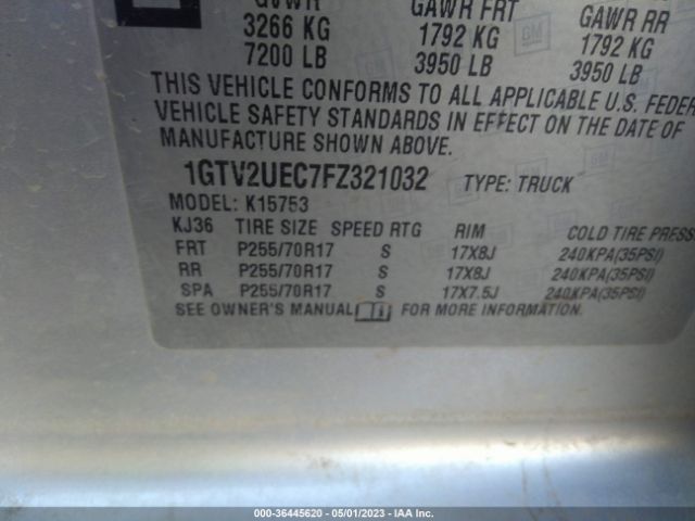 1GTV2UEC7FZ321032 GMC Sierra 1500 Sle