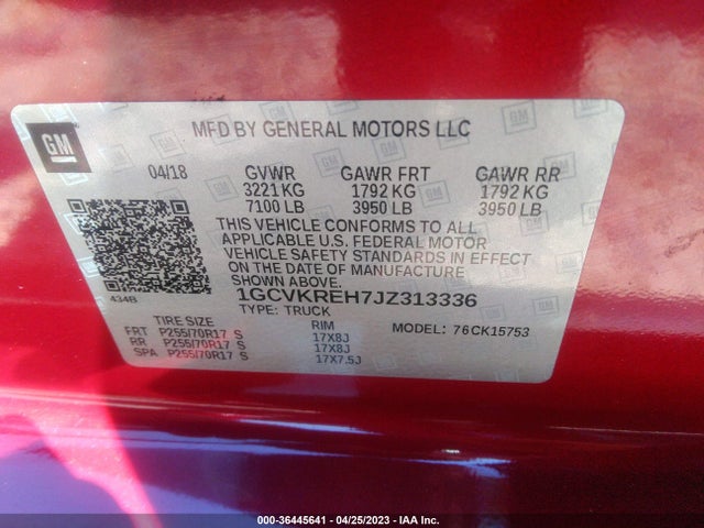 2018 CHEVROLET SILVERADO 1500 LT VIN: 1GCVKREH7JZ313336