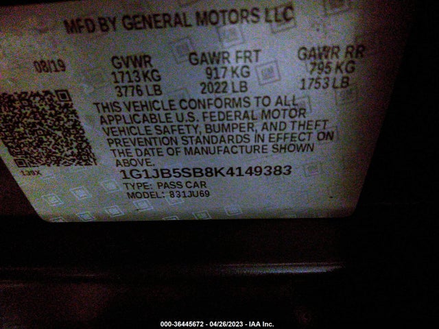 Chevrolet SONIC LS 2019 1G1JB5SB8K4149383 Image 10