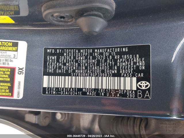 Toyota Corolla L/le/s/s Plus/le Plus 2016 5YFBURHE9GP399833 Image 9