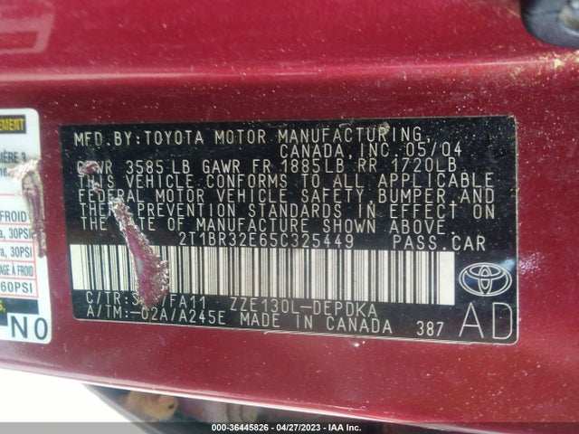 2005 TOYOTA COROLLA LE VIN: 2T1BR32E65C325449