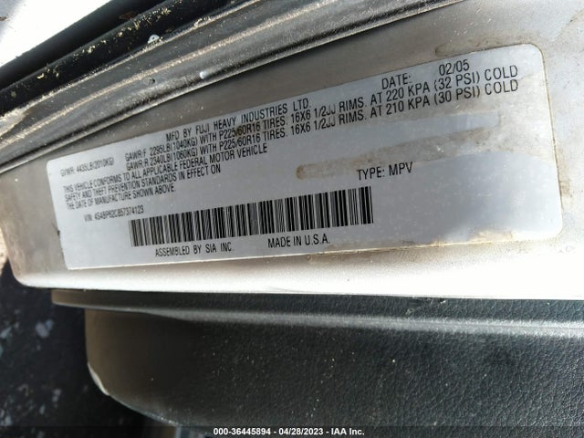 2005 SUBARU LEGACY WAGON (NATL) OUTBACK LTD VIN: 4S4BP62C857374123