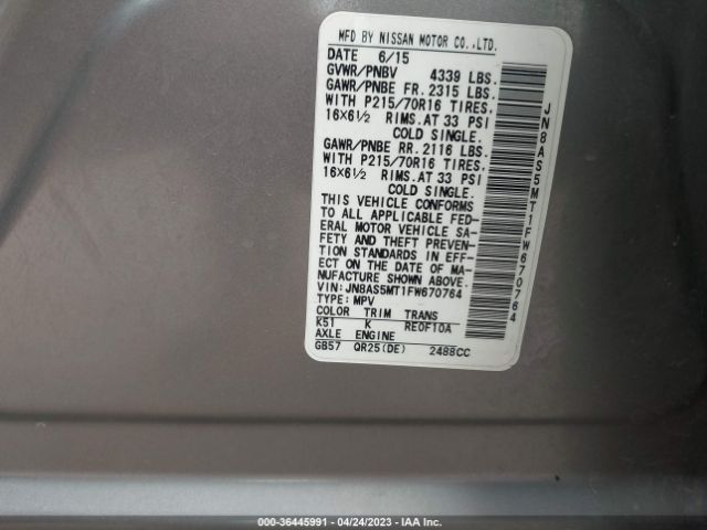 JN8AS5MT1FW670764 Nissan Rogue Select S