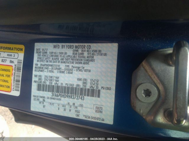 3FA6P0HD9HR372743 Ford FUSION SE