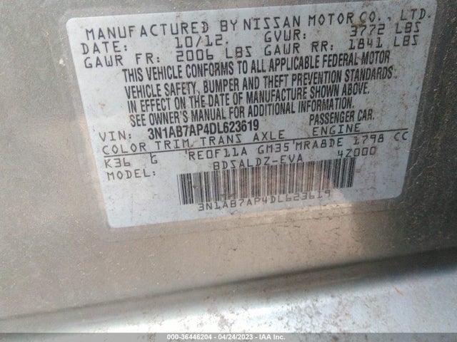 2013 NISSAN SENTRA SV VIN: 3N1AB7AP4DL623619