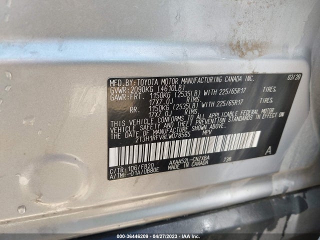 2020 TOYOTA RAV4 LE VIN: 2T3H1RFV8LW078565