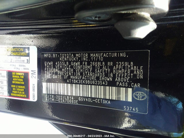 Продажа на аукционе авто 2011 Toyota Camry Le/se/xle, vin: 4T1BK3EK9BU623543, номер лота: 36446217