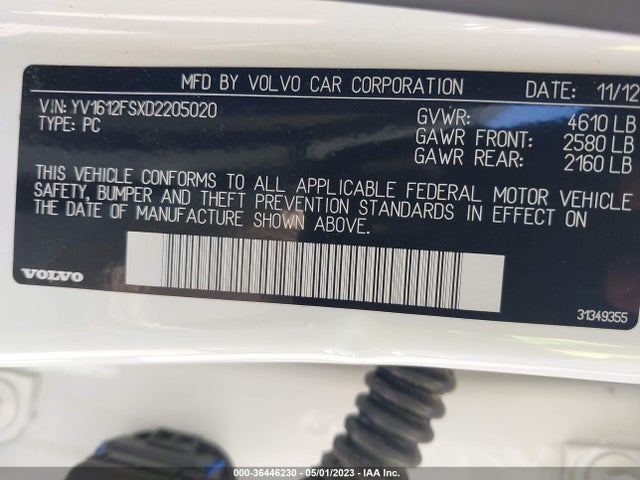 2013 VOLVO S60 T5 VIN: YV1612FSXD2205020