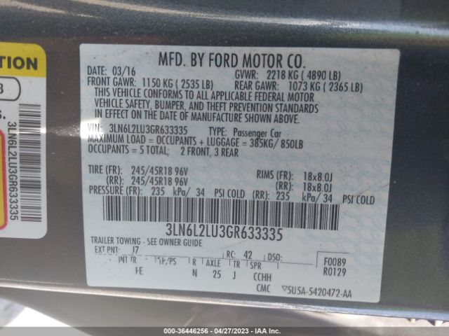 3LN6L2LU3GR633335 Lincoln MKZ HYBRID